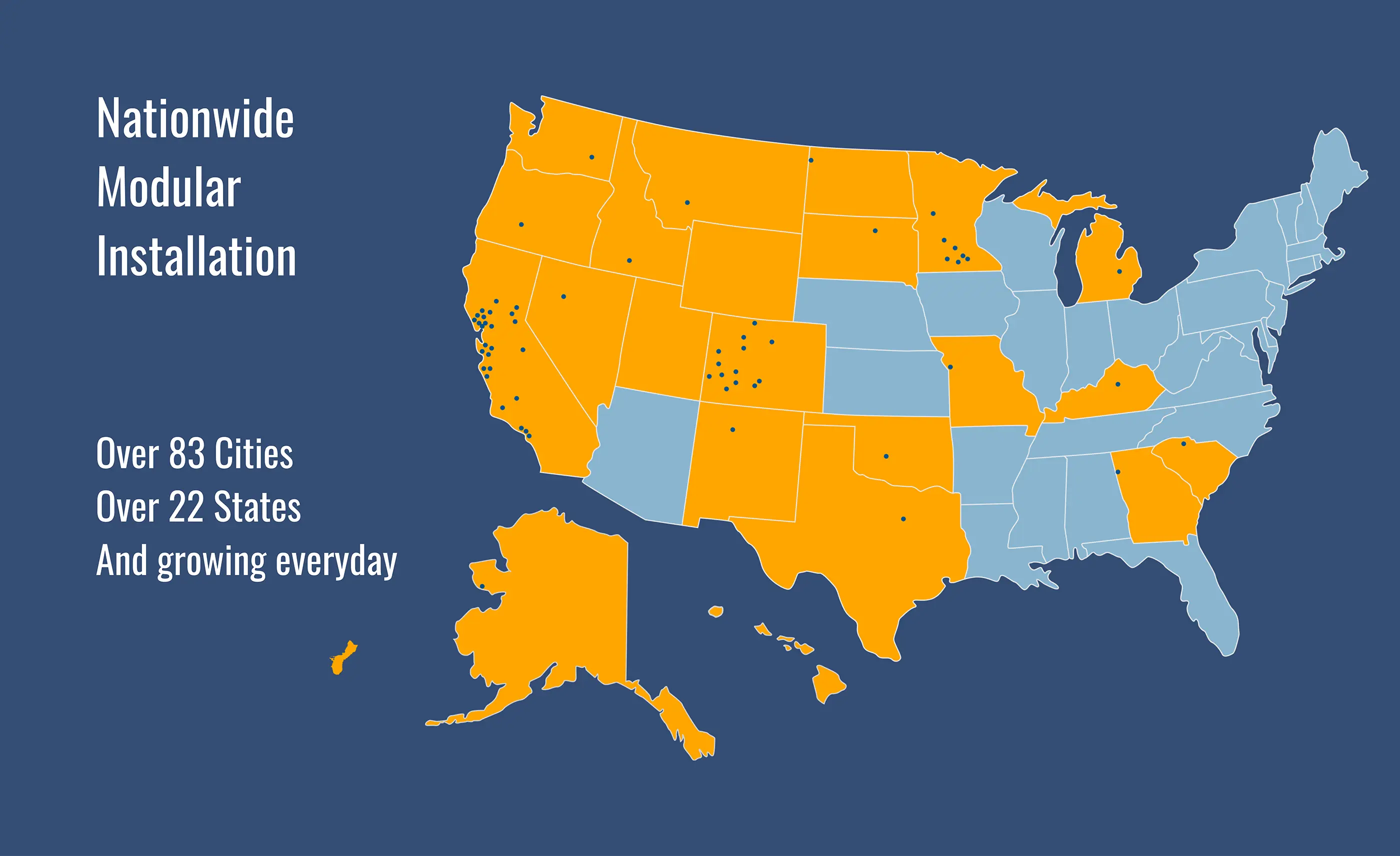 ProSet modular installation locations across more than 80 cities in over 19 states.